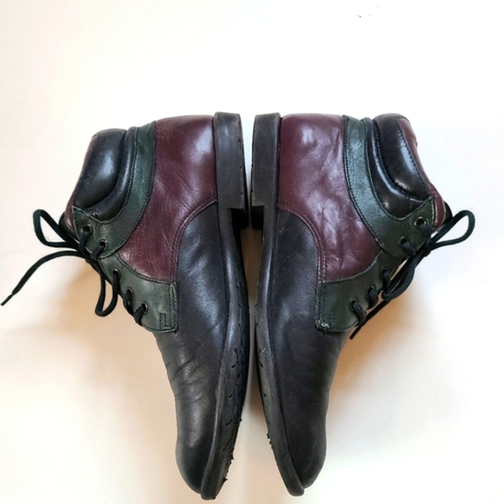 8 80s booties purple green black leather with plaid tongue lace up short boots